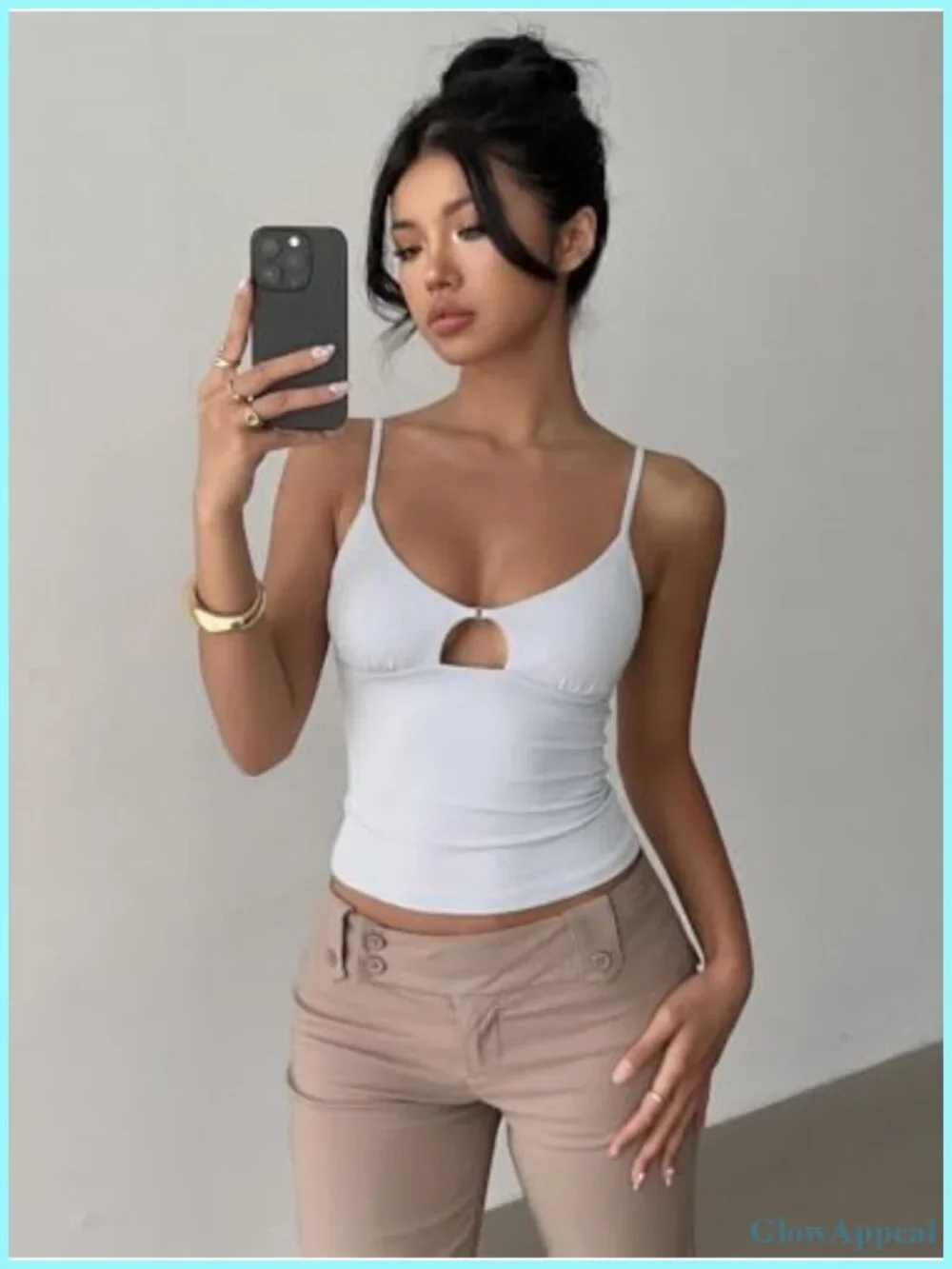 Cut Out Spaghetti Strap Tank Top Double Lined V Neck Camisole Y2K Going Out Top